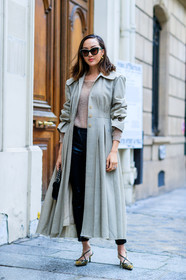 AUTUMN WINTER 2017-2018, AW 17-18, beige coat, beige sweater, black pants, Chriselle Lim, earrings, embroidered shoes, FALL WINTER 2017-2018, fashion week, frenchystyle, full length, FW, FW 17-18, high heels, jonathan paciullo, leather pants, leather shoes, PARIS, PFW, street style, studs, sunglasses, trousers, vertical