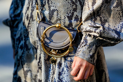 animal print, beige bag, chloé, golden details, graphic dress, leather bag, leather dress, printed dress, snake print, PARIS, PFW, street style, jonathan paciullo, FW, frenchystyle, fashion week, AUTUMN WINTER 2019-2020, AW 19-20, FALL WINTER 2019-2020, FW 19-20, horizontal, atmosphere details, detail