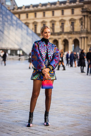 bag, bicolor shoes, black boots, blue bag, blue jacket, blue skirt, boots, Chiara Ferragni, color, embroidery, floral print, flower, green skirt, jacket, leather bag, louis vuitton bag, louis vuitton look, mini skirt, print, printed jacket, printed skirt, red bag, skirt, bomber, fashion week, frenchystyle, FW, jonathan paciullo, street style, PFW, PARIS, SPRING SUMMER 2022, SS 22, vertical, full length