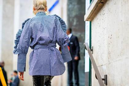 atmosphere details, AUTUMN WINTER 2017-2018, AW 17-18, back detail, black pants, checked shirt, detail, FALL WINTER 2017-2018, fashion week, frenchystyle, FW, FW 17-18, gingham, graphic shirt, horizontal, jonathan paciullo, leather pants, PARIS, PFW, printed shirt, street style, trousers, vanessa hong