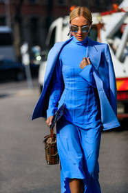 animal print, blazer, blue dress, blue jacket, blue sweater, brown bag, chloé, leather bag, snake print, sunglasses, viktoria rader, MILAN, MFW, fashion week, frenchystyle, FW, jonathan paciullo, street style, AUTUMN WINTER 2019-2020, AW 19-20, FALL WINTER 2019-2020, FW 19-20, vertical, atmosphere details, detail