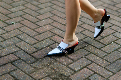 atmosphere details, black and white shoes, detail, fashion week, frenchystyle, FW, high heels, horizontal, jonathan paciullo, leather shoes, LFW, LONDON, mules, SPRING SUMMER 2017, SS 17, street style, studs, woman