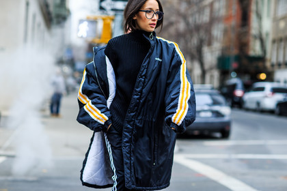 adidas, atmosphere details, AUTUMN WINTER 2016-2017, AW 16-17, black boots, black coat, black jacket, black pants, black sweater, christian louboutin, detail, down jacket, fashion week, frenchystyle, FW, FW 16-17, high heels, high hell, horizontal, jonathan paciullo, leather boots, NEW YORK, NYFW, street style, striped pants, tone on tone, total look black, trousers, turtleneck sweater, woman