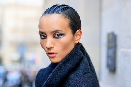 atmosphere details, AUTUMN WINTER 2017-2018, AW 17-18, black coat, black jacket, braids, detail, eyeliner, eyeshadow, FALL WINTER 2017-2018, fashion week, frenchystyle, FW, FW 17-18, horizontal, jonathan paciullo, luping wang, model, PARIS, PFW, portrait, street style