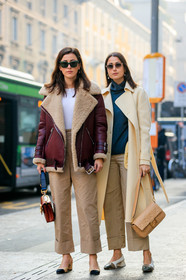 ballerinas, beige bag, beige coat, beige pants, beige shoes, blue sweater, bordeaux, burgundy, chanel, chloé, fendi, julia haghjoo, leather bag, leather jacket, leather shoes, red bag, red jacket, shearling, sunglasses, sylvia haghjoo, trousers, white shoes, white t shirt, fashion week, frenchystyle, FW, jonathan paciullo, street style, MFW, MILAN, AUTUMN WINTER 2019-2020, AW 19-20, FALL WINTER 2019-2020, FW 19-20, vertical, full length