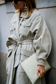 céline, earrings, grey coat, leather bag, rings, sunglasses, white bag, MILAN, MFW, fashion week, frenchystyle, FW, jonathan paciullo, street style, AUTUMN WINTER 2019-2020, AW 19-20, FALL WINTER 2019-2020, FW 19-20, vertical, atmosphere details, detail