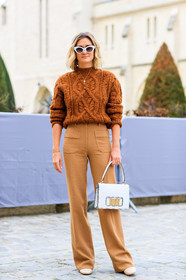 adenorah, AUTUMN WINTER 2017-2018, AW 17-18, beige pants, brown sweater, christian dior, FALL WINTER 2017-2018, fashion week, frenchystyle, full length, fun sunglasses, FW, FW 17-18, jonathan paciullo, leather bag, leather shoes, PARIS, PFW, street style, sunglasses, trousers, vertical, white bag