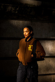 badge, black pants, bomber, brown bomber, brown jacket, Chili Dia, jacket, lacoste look, pants, lacoste, fashion week, frenchystyle, FW, jonathan paciullo, street style, PFW, PARIS, SPRING SUMMER 2022, SS 22, vertical, atmosphere details