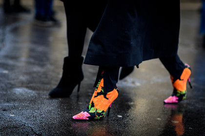 atmosphere details, AUTUMN WINTER 2017-2018, AW 17-18, balenciaga, detail, FALL WINTER 2017-2018, fashion week, floral, flower, frenchystyle, FW, FW 17-18, green, high heels, horizontal, jonathan paciullo, leather shoes, multicolor shoes, orange, PARIS, PFW, pink, printed boots, street style