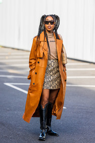 animal print, beige bag, beige skirt, beige turtleneck, black boots, black santiags, boots, camel coat, coat, leather coat, oversize sunglasses, Petra Henriette, printed skirt, python skirt, santiags boots, skirt, sunglasses, turtleneck, street style, jonathan paciullo, FW, frenchystyle, fashion week, PFW, PARIS, SPRING SUMMER 2022, SS 22, vertical, full length