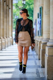 alice & j.s, beige skirt, black bag, black boots, black bra, black top, earrings, fashion week, frenchystyle, full length, FW, high heels, jonathan paciullo, lace, leather bag, leather shoes, louis vuitton, MENSWEAR, off white, PARIS, PFW, printed bag, see through, silk top, SPRING SUMMER 2018, SS 18, street style, sunglasses, vertical