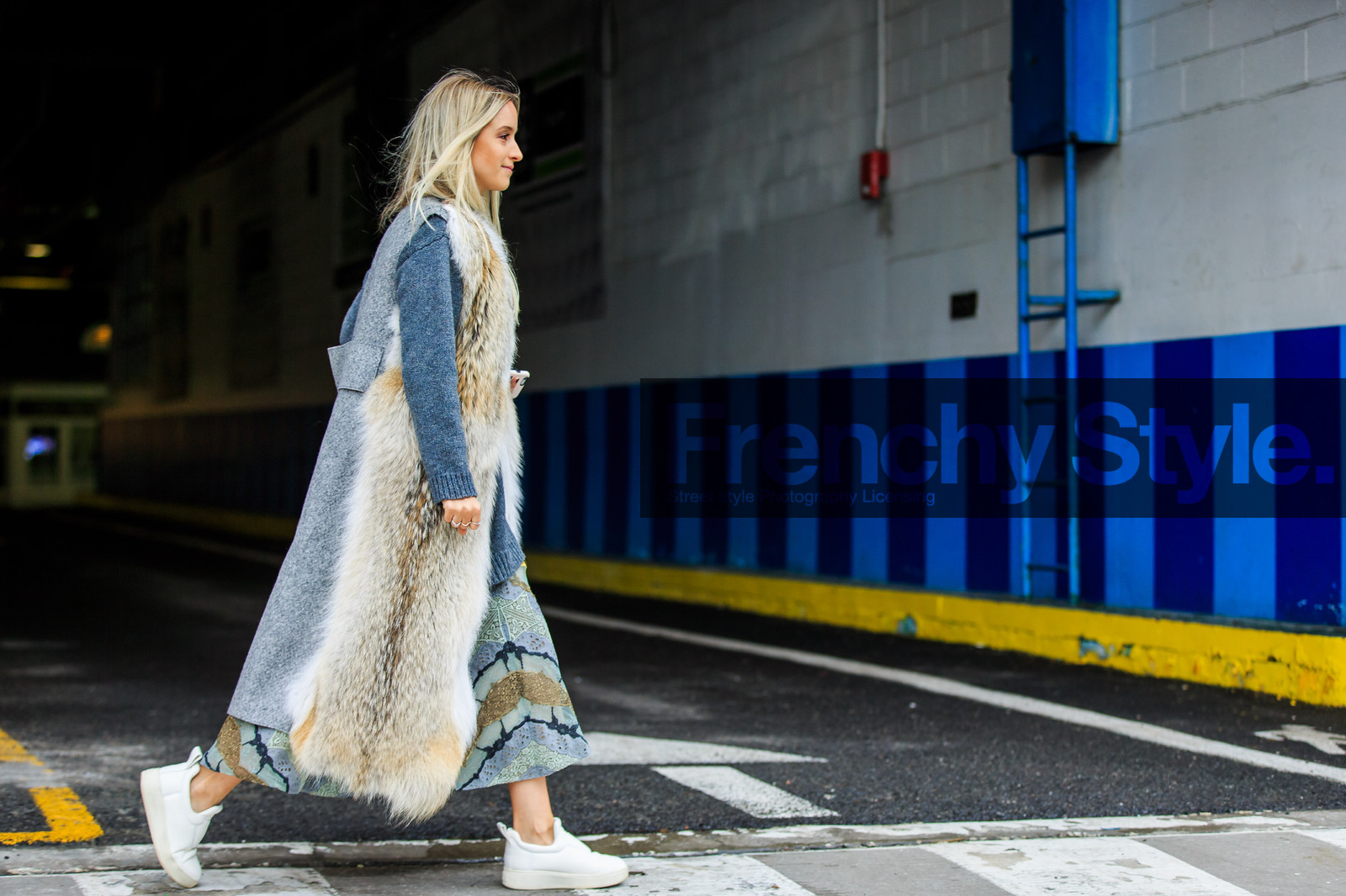 atmosphere details, AUTUMN WINTER 2016-2017, AW 16-17, Charlotte Groeneveld, fashion week, frenchystyle, full length, fur coat, FW, FW 16-17, grey sweater, horizontal, jonathan paciullo, leather slippers, long coat, natural, natural fur, NEW YORK, NYFW, sleeveless, street style, white slippers, woman