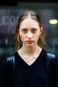 atmosphere details, black bag, black sweater, detail, fashion week, frenchystyle, FW, jonathan paciullo, leather backpack, LFW, LONDON, model, portrait, SPRING SUMMER 2017, SS 17, street style, vertical, woman