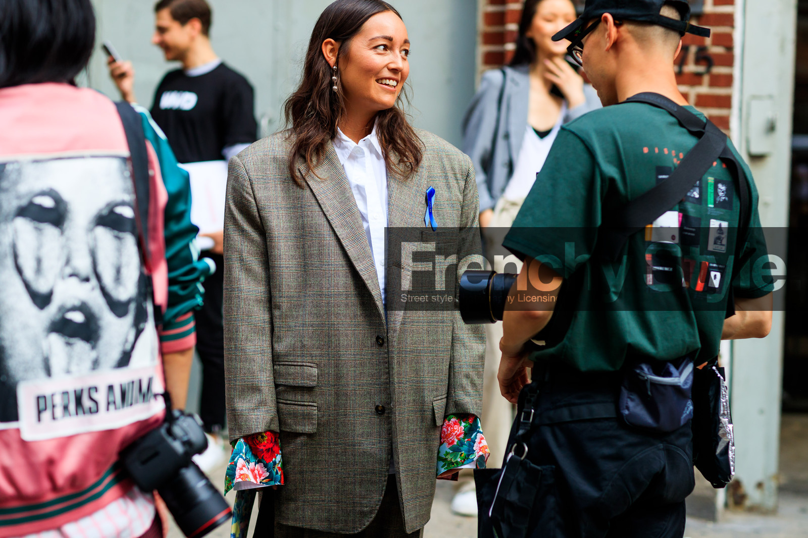 atmosphere details, blazer, brown jacket, brown pants, checked jacket, checked pants, detail, earrings, fashion week, floral, flower, frenchystyle, FW, horizontal, jonathan paciullo, NEW YORK, NYFW, oversize, rachael wang, SPRING SUMMER 2018, SS 18, street style, trousers, white shirt
