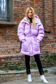 ada kokosar, black pants, down jacket, leather shoes, pink jacket, trousers, white shoes, MILAN, MFW, fashion week, frenchystyle, FW, jonathan paciullo, street style, AUTUMN WINTER 2019-2020, AW 19-20, FALL WINTER 2019-2020, FW 19-20, vertical, full length