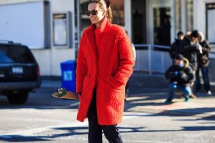atmosphere details, AUTUMN WINTER 2016-2017, AW 16-17, black pants, detail, fashion week, flower, frenchystyle, fur coat, FW, FW 16-17, horizontal, jonathan paciullo, NEW YORK, NYFW, red fur, street style, sunglasses, trousers, woman