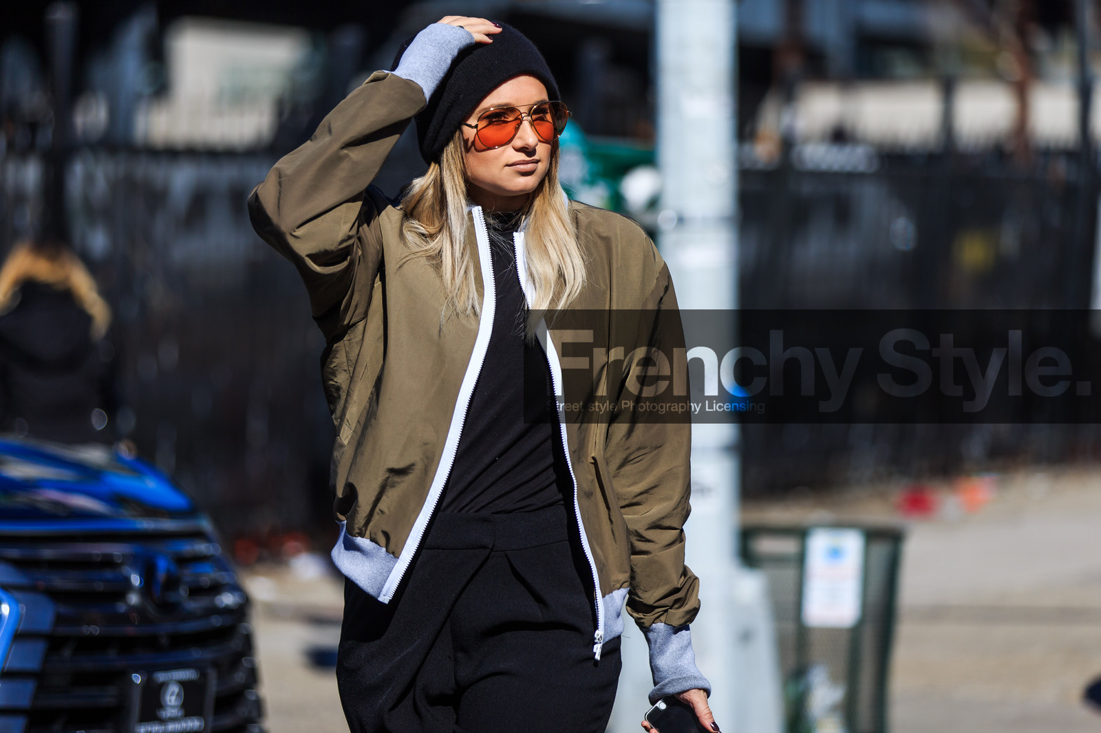 atmosphere details, AUTUMN WINTER 2016-2017, aviator sunglasses, AW 16-17, black beanie, black jumpsuit, black pants, black top, bomber jacket, danielle bernstein, detail, fashion week, frenchystyle, FW, FW 16-17, horizontal, jonathan paciullo, kaki jacket, NEW YORK, NYFW, street style, sunglasses, trousers, woman