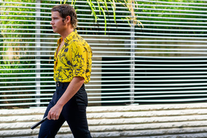 atmosphere details, black pants, detail, fashion week, frenchystyle, FW, haider ackermann, horizontal, jonathan paciullo, MENSWEAR, PARIS, PFW, printed shirt, SPRING SUMMER 2018, SS 18, street style, trousers, yellow shirt