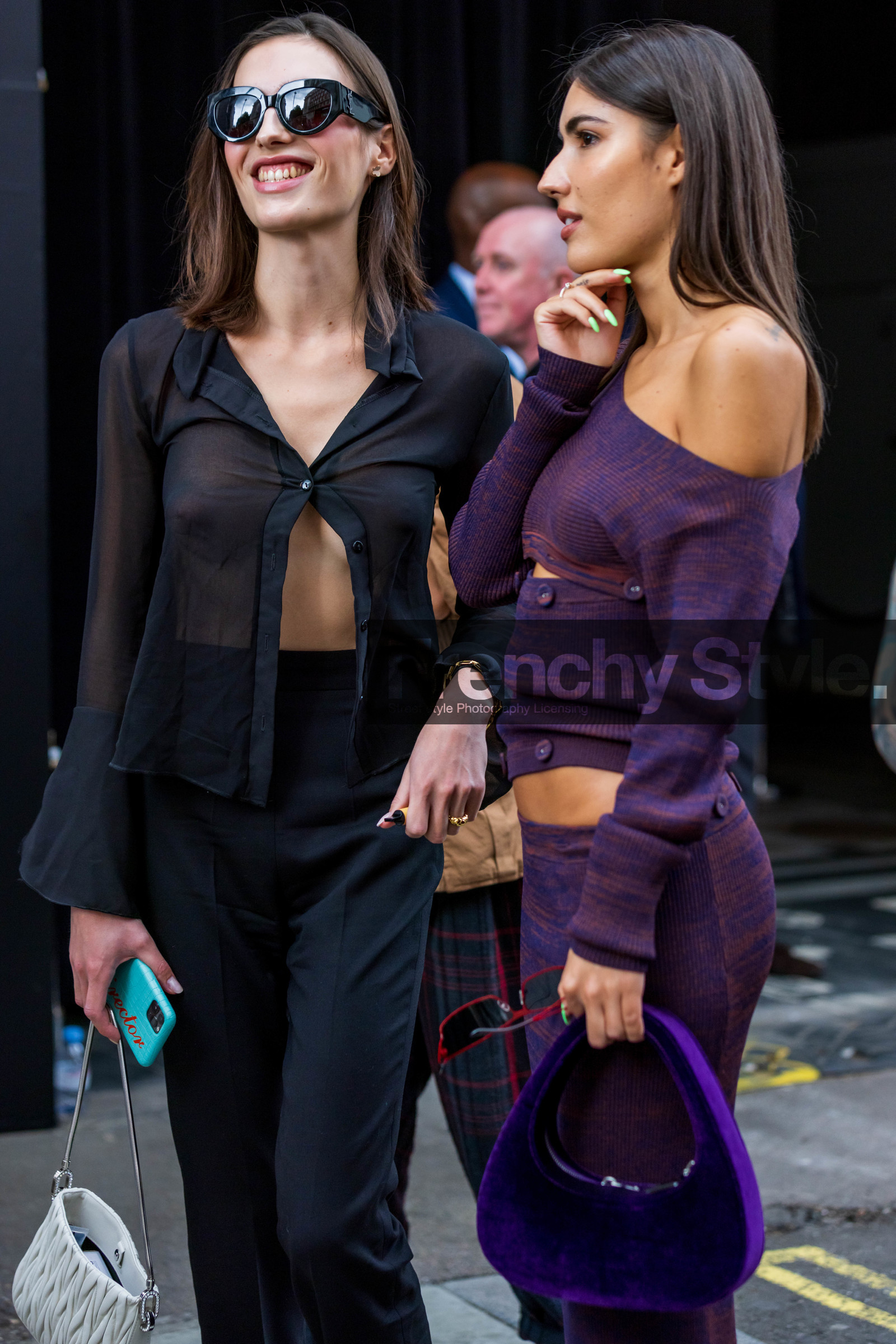 Patricia Manfield, knits, knitted top, midi skirt, purple, handbag, coperni, Patricia Manfield, knits, knitted top, midi skirt, purple, handbag, coperni, sunglassessunglasses, fashion week, frenchystyle, FW, jonathan paciullo, street style, SPRING SUMMER 2022, SS 22, LFW, LONDON, vertical, atmosphere details, detail