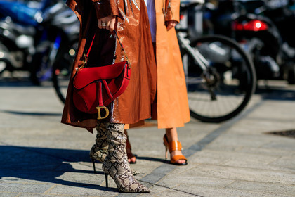 beige boots, brown coat, christian dior, high boots, leather bag, leather coat, leather shoes, red bag, saddle bag, snake print, sunglasses, trench coat, MILAN, MFW, fashion week, frenchystyle, FW, jonathan paciullo, street style, AUTUMN WINTER 2019-2020, AW 19-20, FALL WINTER 2019-2020, FW 19-20, atmosphere details, detail, horizontal