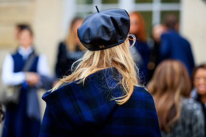 atmosphere details, beret, black hat, blue coat, checked coat, detail, fashion week, frenchystyle, FW, graphic jacket, hood, horizontal, jonathan paciullo, long hair, PARIS, PFW, plaid, printed jacket, SPRING SUMMER 2018, SS 18, street style