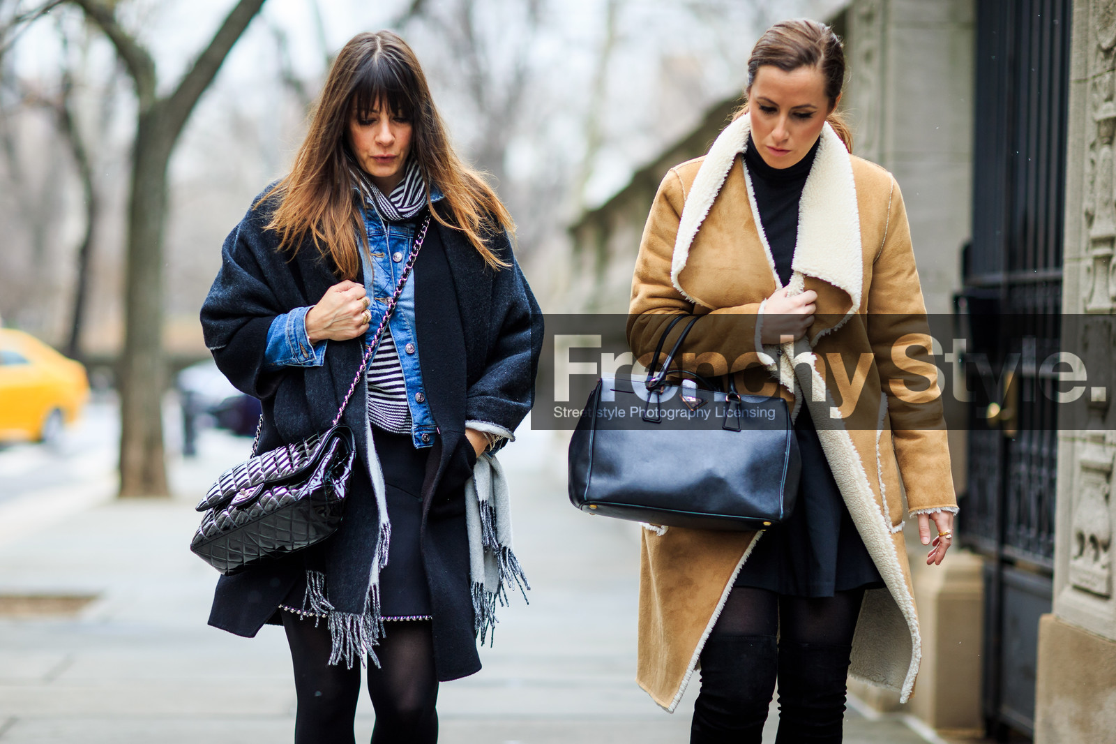 2.55 bag, atmosphere details, AUTUMN WINTER 2016-2017, AW 16-17, beige coat, black coat, black skirt, blue denim, brown coat, chanel, denim jacket, detail, fashion week, frenchystyle, fur coat, FW, FW 16-17, grey scarf, high boots, horizontal, jonathan paciullo, leather bag, leather coat, NEW YORK, NYFW, prada, shearling, sheep fur, street style, suede shoes, white fur, woman