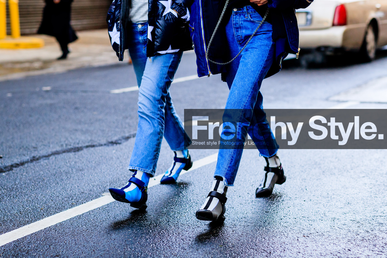 atmosphere details, AUTUMN WINTER 2017-2018, AW 17-18, black sweater, blue bag, blue denim, blue jacket, chanel handbag, denim pants, detail, down jacket, FALL WINTER 2017-2018, fashion week, frenchystyle, FW, FW 17-18, graphic shoes, grey sweater, horizontal, jeans, jonathan paciullo, leather shoes, louis vuitton, moncler, NEW YORK, NYFW, printed jacket, stars, street style, trousers, turquoise