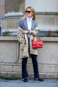 Annabel Rosendahl, AUTUMN WINTER 2017-2018, AW 17-18, beige coat, black denim, black mules, black shoes, blazer, chanel handbag, checked jacket, denim pants, FALL WINTER 2017-2018, fashion week, frenchystyle, full length, fur shoes, FW, FW 17-18, graphic jacket, grey jacket, gucci, jeans, jonathan paciullo, leather bag, leather shoes, loafers, off the shoulder, PARIS, PFW, plaid, printed jacket, red bag, street style, sunglasses, trench coat, trousers, vertical, white shirt