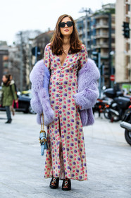 AUTUMN WINTER 2016-2017, AW 16-17, black, blue, blue bag, eleonora carisi, FALL WINTER 2016-2017, fashion week, floral, flower, frenchystyle, full length, fur jacket, FW, FW 16-17, high boots, high heels, jonathan paciullo, leather bag, leather shoes, LFW, LONDON, long dress, MENSWEAR, off the shoulder, pink, pink dress, printed dress, purple, purple fur, street style, sunglasses, turquoise, valentino, vertical