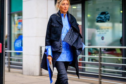 atmosphere details, black denim, black jacket, blue shirt, denim pants, detail, fashion week, frenchystyle, FW, horizontal, jeans, jonathan paciullo, LFW, LONDON, sarah rutson, SPRING SUMMER 2017, SS 17, street style, trousers, woman