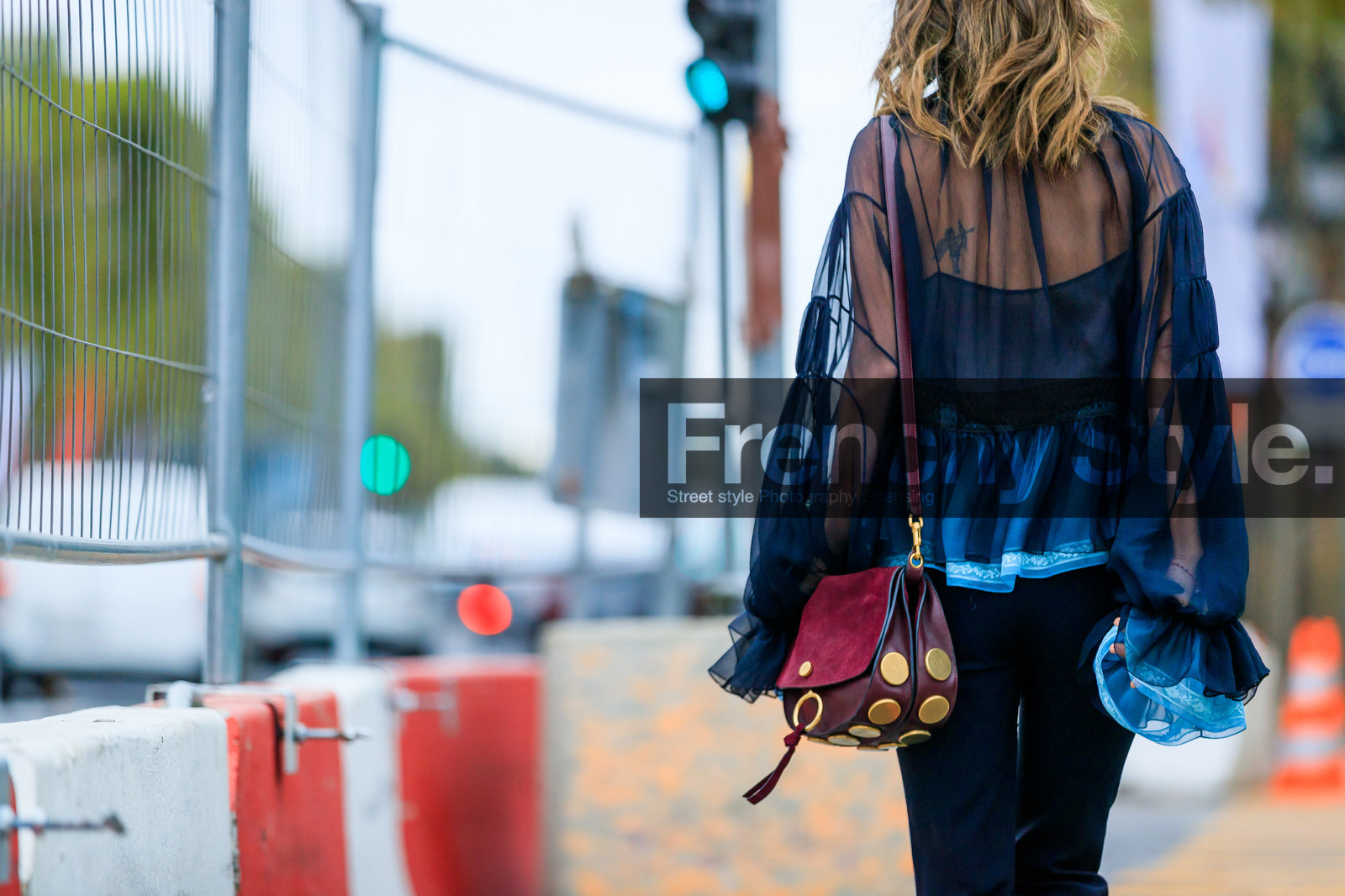 aimee song, atmosphere details, back detail, black shirt, bordeaux, burgundy, chloe, detail, fashion week, frenchystyle, FW, horizontal, jonathan paciullo, leather bag, navy pants, PARIS, PFW, red bag, see through, silk shirt, SPRING SUMMER 2017, SS 17, street style, studded bag, tie & die, trousers