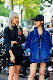 atmosphere details, balenciaga, black belt, black cap, black jacket, black shorts, blue denim, choker, denim jacket, detail, dyed hair, fashion week, frenchystyle, FW, jonathan paciullo, laser cut, MENSWEAR, necklace, PARIS, PFW, SPRING SUMMER 2018, SS 18, street style, vertical