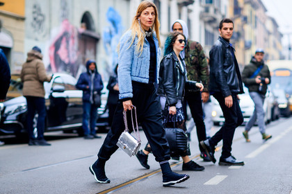 ada kokosar, atmosphere details, AUTUMN WINTER 2017-2018, AW 17-18, black jumpsuit, black pants, black shoes, black sneakers, black sweater, blue fur coat, blue jacket, earrings, FALL WINTER 2017-2018, fashion week, fendi, frenchystyle, full length, fur jacket, FW, FW 17-18, horizontal, jonathan paciullo, leather bag, leather shoes, MFW, MILAN, silver bag, street style, trousers