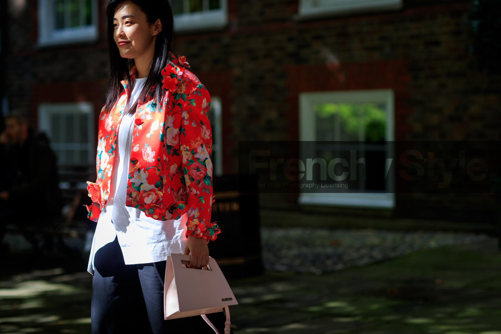atmosphere details, black pants, black shorts, detail, fashion week, floral, flowers, frenchystyle, FW, horizontal, jacquemus, jonathan paciullo, leather bag, LFW, LONDON, pink bag, printed jacket, red jacket, SPRING SUMMER 2018, SS 18, street style, white shirt