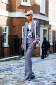 adidas, blazer, checked jacket, checked pants, christian dior, fashion week, frenchystyle, full length, FW, graphic jacket, graphic pants, grey jacket, grey pants, jonathan paciullo, leather bag, LFW, LONDON, plaid, printed jacket, printed pants, SPRING SUMMER 2018, SS 18, street style, trousers, vertical, white bag, white t shirt