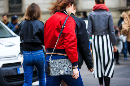 atmosphere details, AUTUMN WINTER 2016-2017, AW 16-17, black and white bag, blue denim, bomber jacket, christian dior, denim pants, detail, embroidered bag, FALL WINTER 2016-2017, fashion week, frenchystyle, FW, FW 16-17, graphic bag, horizontal, jeans, jonathan paciullo, LFW, LONDON, MENSWEAR, red jacket, street style, trousers