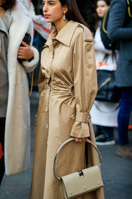 beige bag, beige coat, bettina looney, cut out, earrings, leather bag, trench coat, MILAN, MFW, fashion week, frenchystyle, FW, jonathan paciullo, street style, AUTUMN WINTER 2019-2020, AW 19-20, FALL WINTER 2019-2020, FW 19-20, vertical, atmosphere details, detail