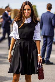 bag, black dress, dior look, dress, Gala Gonzalez, leather bag, pleated dress, quilted bag, red bag, shirt, silver watch, street style, jonathan paciullo, FW, frenchystyle, fashion week, PFW, PARIS, SPRING SUMMER 2022, SS 22, vertical, atmosphere details