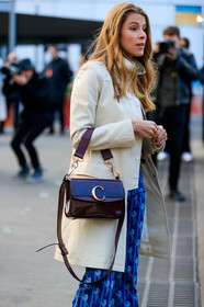 animal print, blue denim, brown bag, chloé, denim pants, graphic pants, jeans, leather bag, monica ainley, printed pants, white coat, PARIS, PFW, street style, jonathan paciullo, FW, frenchystyle, fashion week, AUTUMN WINTER 2019-2020, AW 19-20, FALL WINTER 2019-2020, FW 19-20, vertical, atmosphere details, detail