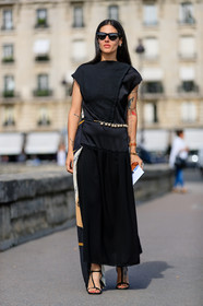 AUTUMN WINTER 2016-2017, AW 16-17, black scarf, black shoes, black skirt, black top, FALL WINTER 2016-2017, fashion week, frenchystyle, full length, FW, FW 16-17, gilda ambrosio, HAUTE COUTURE, high heels, jonathan paciullo, loewe, MENSWEAR, PARIS, PFW, printed scarf, street style, sunglasses, tattoos, vertical