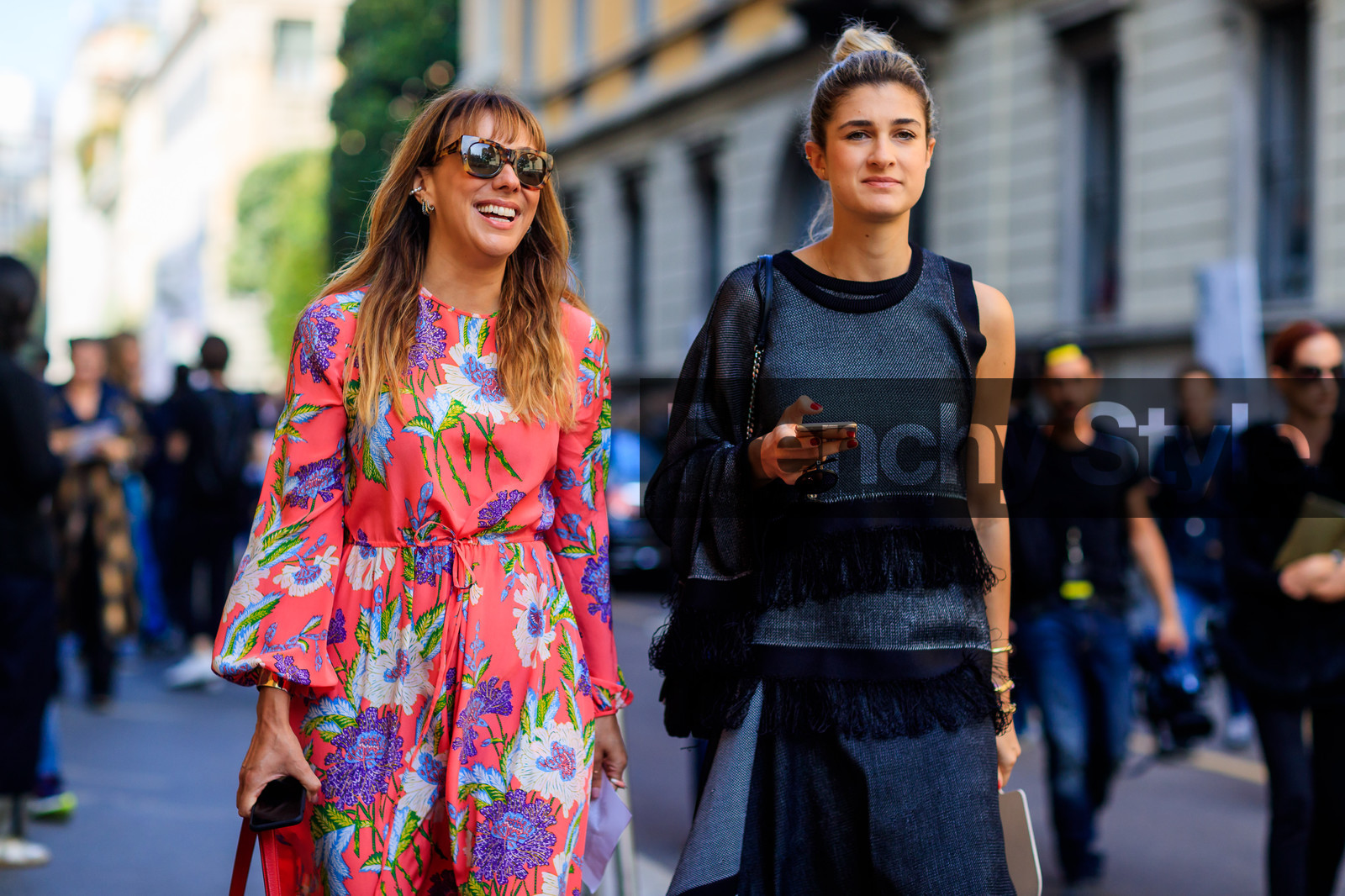 atmosphere details, black skirt, black top, detail, fashion week, floral, flowers, frenchystyle, fringes, FW, graphic dress, horizontal, jonathan paciullo, layers, MFW, MILAN, pink dress, printed dress, SPRING SUMMER 2018, SS 18, street style, sunglasses