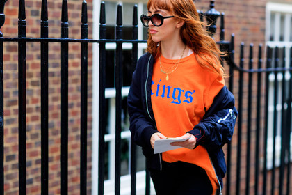 atmosphere details, black jacket, blazer, bomber jacket, detail, fashion week, frenchystyle, FW, horizontal, jonathan paciullo, LFW, LONDON, orange top, SPRING SUMMER 2018, SS 18, street style