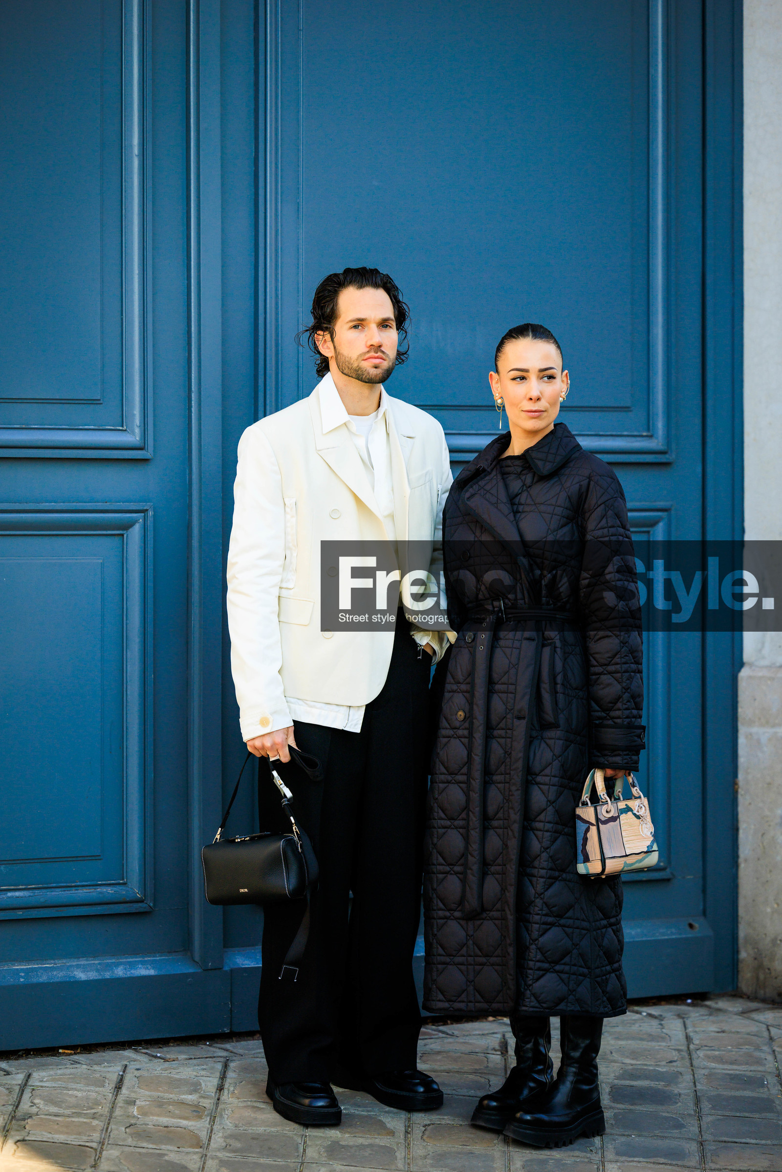 white blazer, white shirt, black trousers, black handbag, black shoes, black boots, leather shoes, long jacket, winter jacket, dior, puffed jacket, mini dior bag, multicolor bag, lady dior bag, fashion week, frenchystyle, FW, jonathan paciullo, street style, PARIS, PFW, SPRING SUMMER 2022, SS 22, full length, vertical, alice & j.s, alice barbier, JS roques