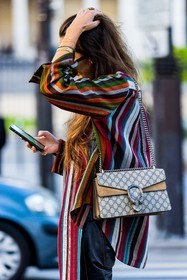 asymetrical shirt, aviator, beige bag, belt, black belt, boots, brown boots, brown santiags, color, croco boots, Estelle Chemouny, fringes, gold necklace, gucci bag, leather belt, leather boots, leather pants, multicolor, necklace, pants, print, printed bag, ring, santiags, scarf, shirt, stacking necklace, striped shirt, stripes, sunglasses, tortoise sunglasses, white t-shirt, fashion week, frenchystyle, FW, jonathan paciullo, street style, PFW, PARIS, SPRING SUMMER 2022, SS 22, vertical, atmosphere details