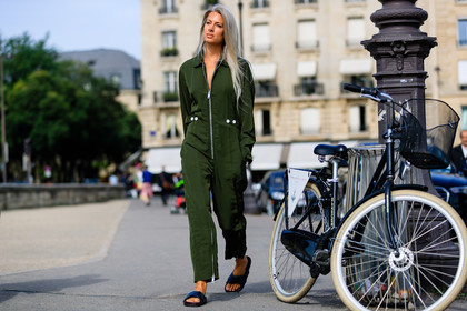 atmosphere details, AUTUMN WINTER 2016-2017, AW 16-17, black sandals, FALL WINTER 2016-2017, fashion week, frenchystyle, full length, FW, FW 16-17, green jumpsuit, HAUTE COUTURE, horizontal, jonathan paciullo, leather shoes, MENSWEAR, PARIS, PFW, sarah harris, street style, zip