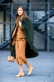 beige bag, beige jacket, beige shoes, beige skirt, blazer, camel jacket, green coat, high heels, leather bag, leather shoes, over the shoulder, overcoat, scarf, fashion week, frenchystyle, FW, jonathan paciullo, street style, PFW, PARIS, SPRING SUMMER 2017, SS 17, HAUTE COUTURE, vertical, full length