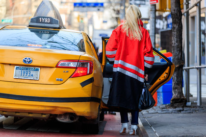 balenciaga, black bag, graphic jacket, high heels, leather bag, leather shoes, loewe, printed jacket, red jacket, trousers, white boots, street style, jonathan paciullo, FW, frenchystyle, fashion week, NYFW, NEW YORK, AUTUMN WINTER 2018-2019, AW 18-19, FALL WINTER 2018-2019, FW 18-19, atmosphere details, horizontal, full length, kate davidson hudson