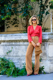 adenorah, brown fur, camel bag, camel pants, fashion week, frenchystyle, full length, fur bag, FW, jonathan paciullo, PARIS, PFW, red shirt, SPRING SUMMER 2017, SS 17, street style, sunglasses, trousers, vertical