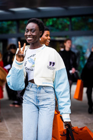 baby blue, blue bomber, blue denim, blue jacket, blue jean, bomber, cropped jacket, denim, high waist jean, jacket, jean, printed t-shirt, t-shirt, white bomber, white jacket, white t-shirt, fashion week, frenchystyle, FW, jonathan paciullo, street style, PFW, PARIS, SPRING SUMMER 2022, SS 22, vertical, atmosphere details