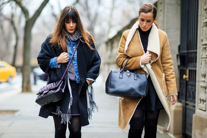 2.55 bag, atmosphere details, AUTUMN WINTER 2016-2017, AW 16-17, beige coat, black coat, black skirt, blue denim, brown coat, chanel, denim jacket, detail, fashion week, frenchystyle, fur coat, FW, FW 16-17, grey scarf, high boots, horizontal, jonathan paciullo, leather bag, leather coat, NEW YORK, NYFW, prada, shearling, sheep fur, street style, suede shoes, white fur, woman